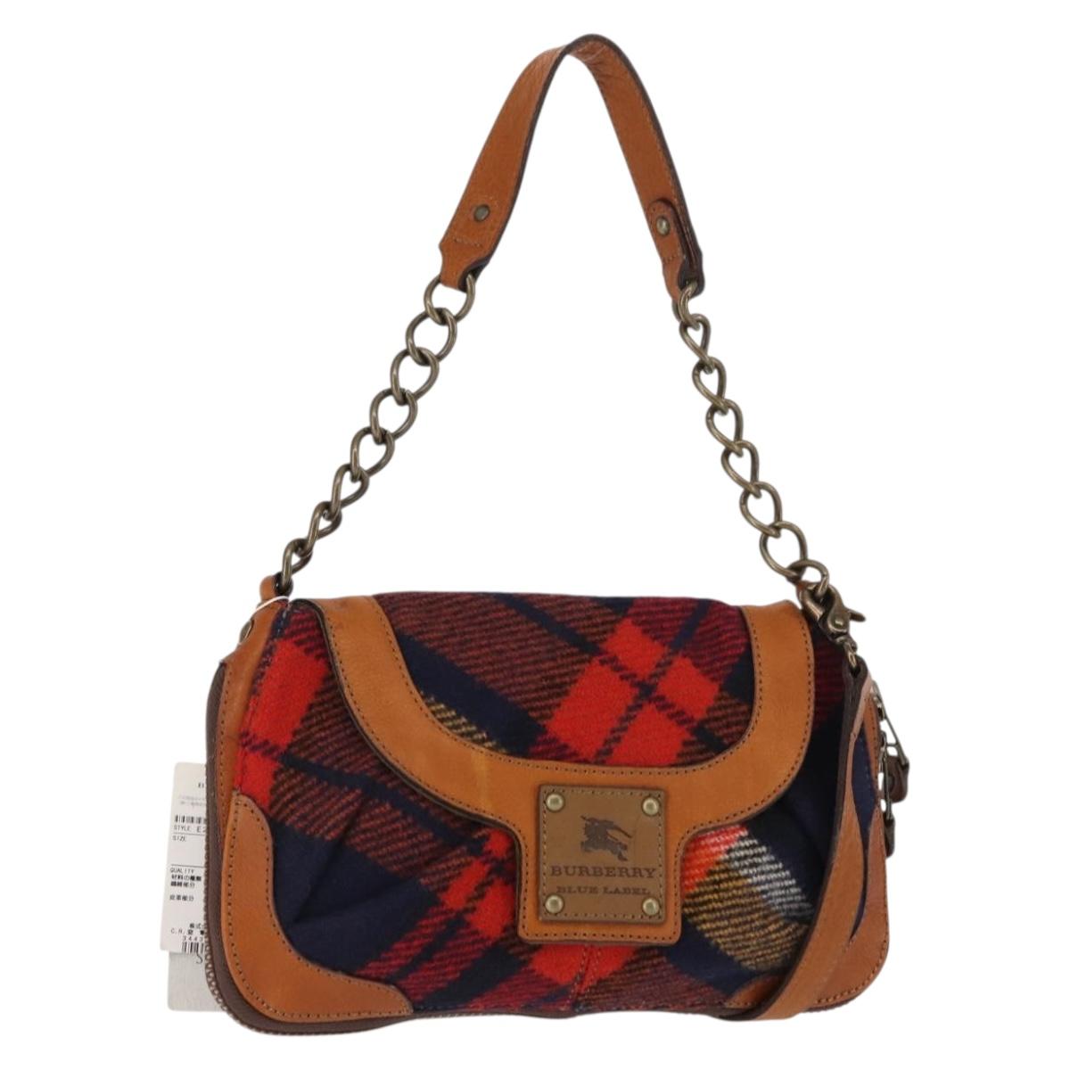 BURBERRY Nova Check Blue Label Shoulder Bag Wool Red Auth 145519