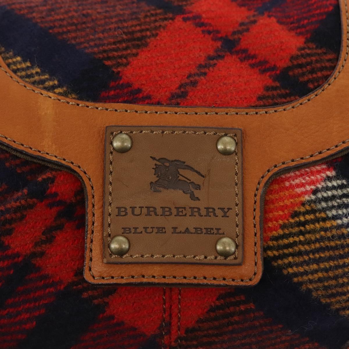BURBERRY Nova Check Blue Label Shoulder Bag Wool Red Auth 145519