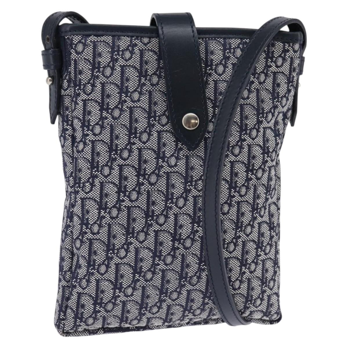 Christian Dior Trotter Canvas Shoulder Bag Navy Silver Auth 145522