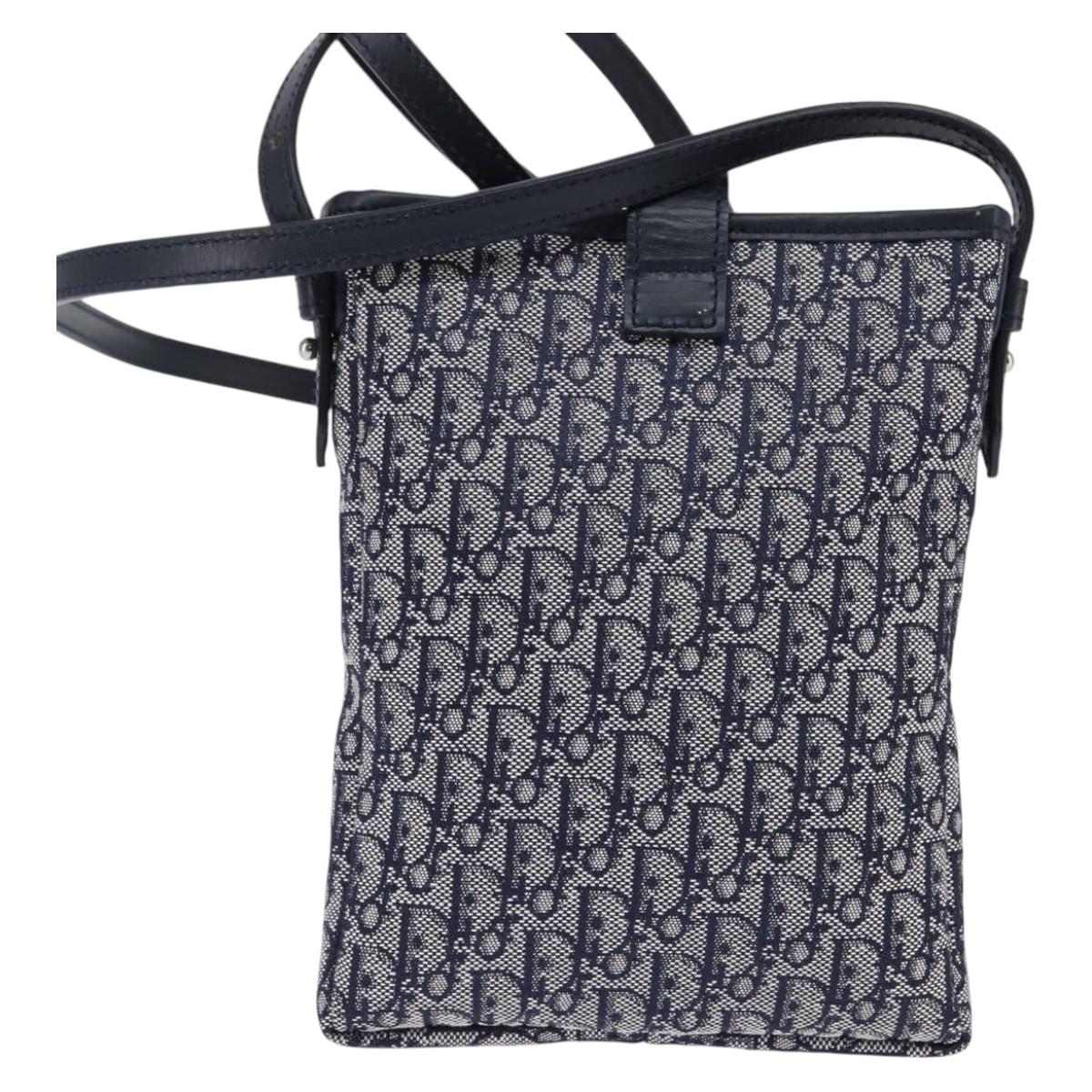 Christian Dior Trotter Canvas Shoulder Bag Navy Silver Auth 145522