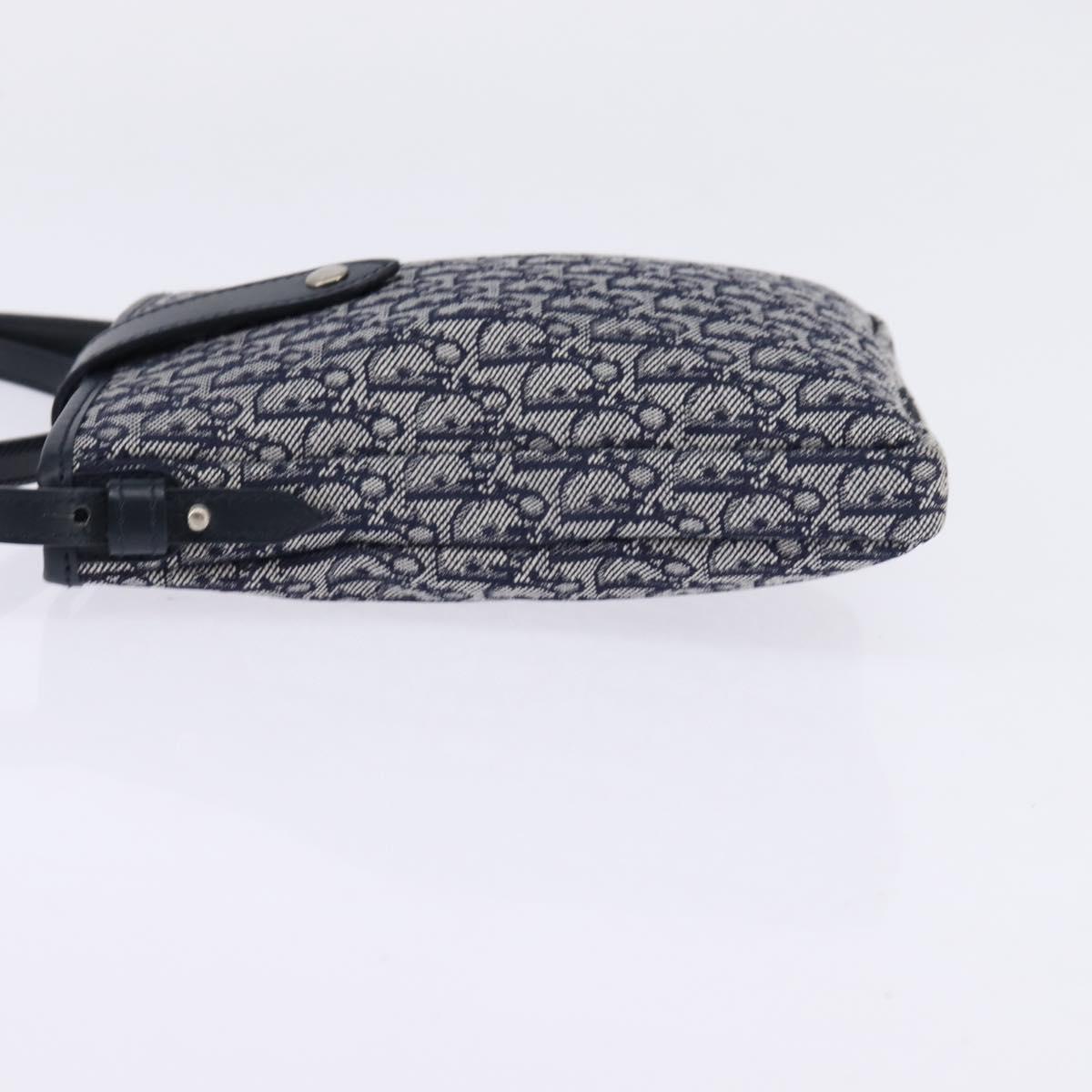 Christian Dior Trotter Canvas Shoulder Bag Navy Silver Auth 145522