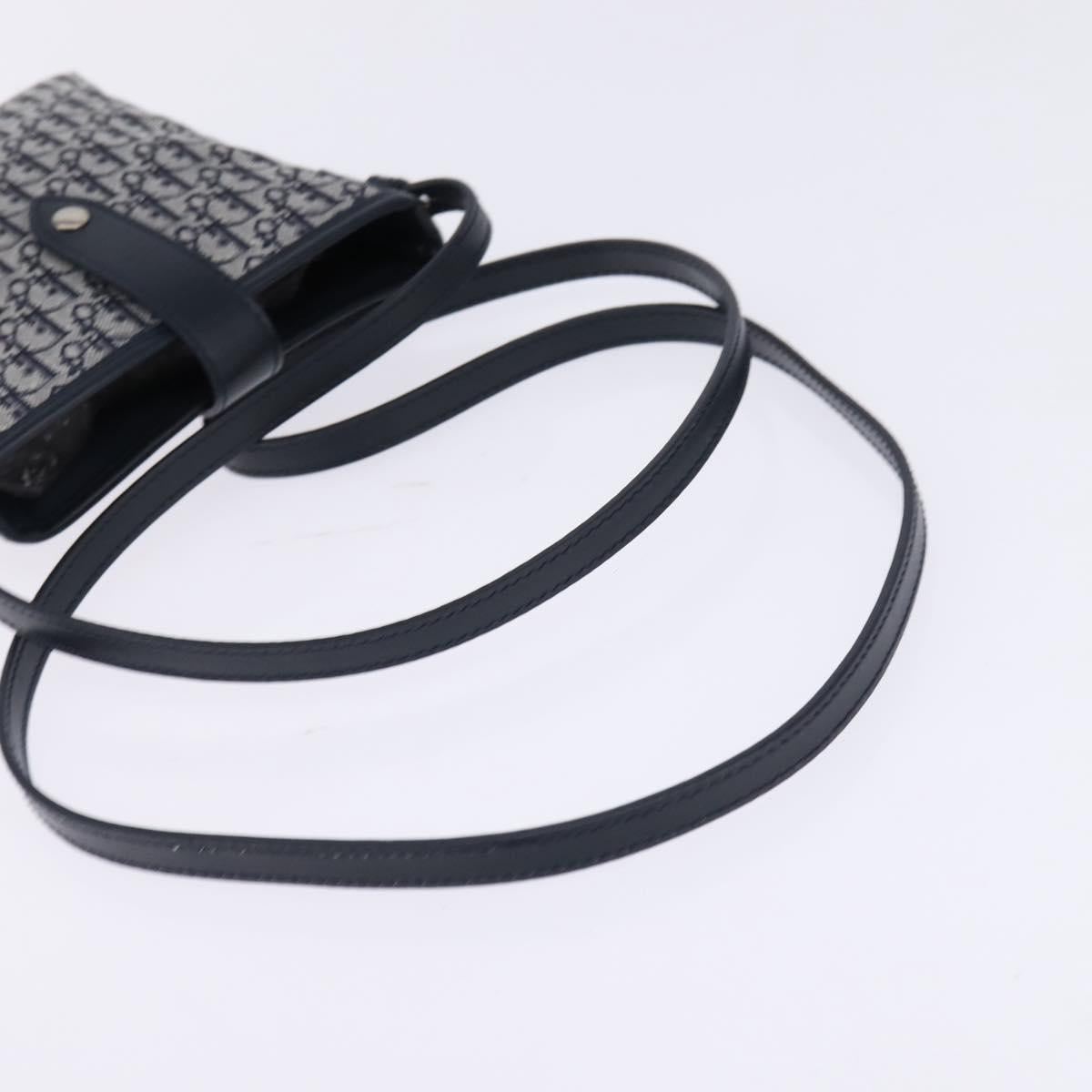 Christian Dior Trotter Canvas Shoulder Bag Navy Silver Auth 145522