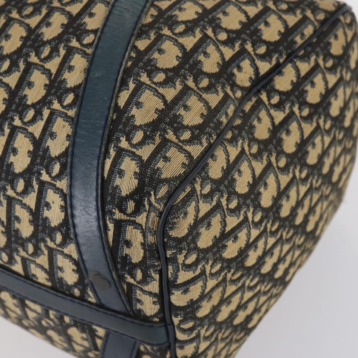 Christian Dior Trotter Canvas Boston Bag Navy Silver Auth 145523