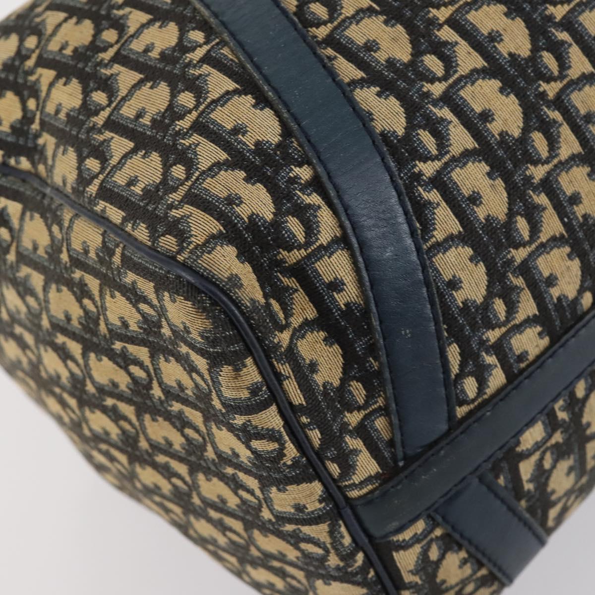 Christian Dior Trotter Canvas Boston Bag Navy Silver Auth 145523