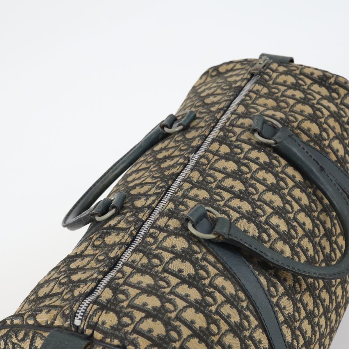 Christian Dior Trotter Canvas Boston Bag Navy Silver Auth 145523