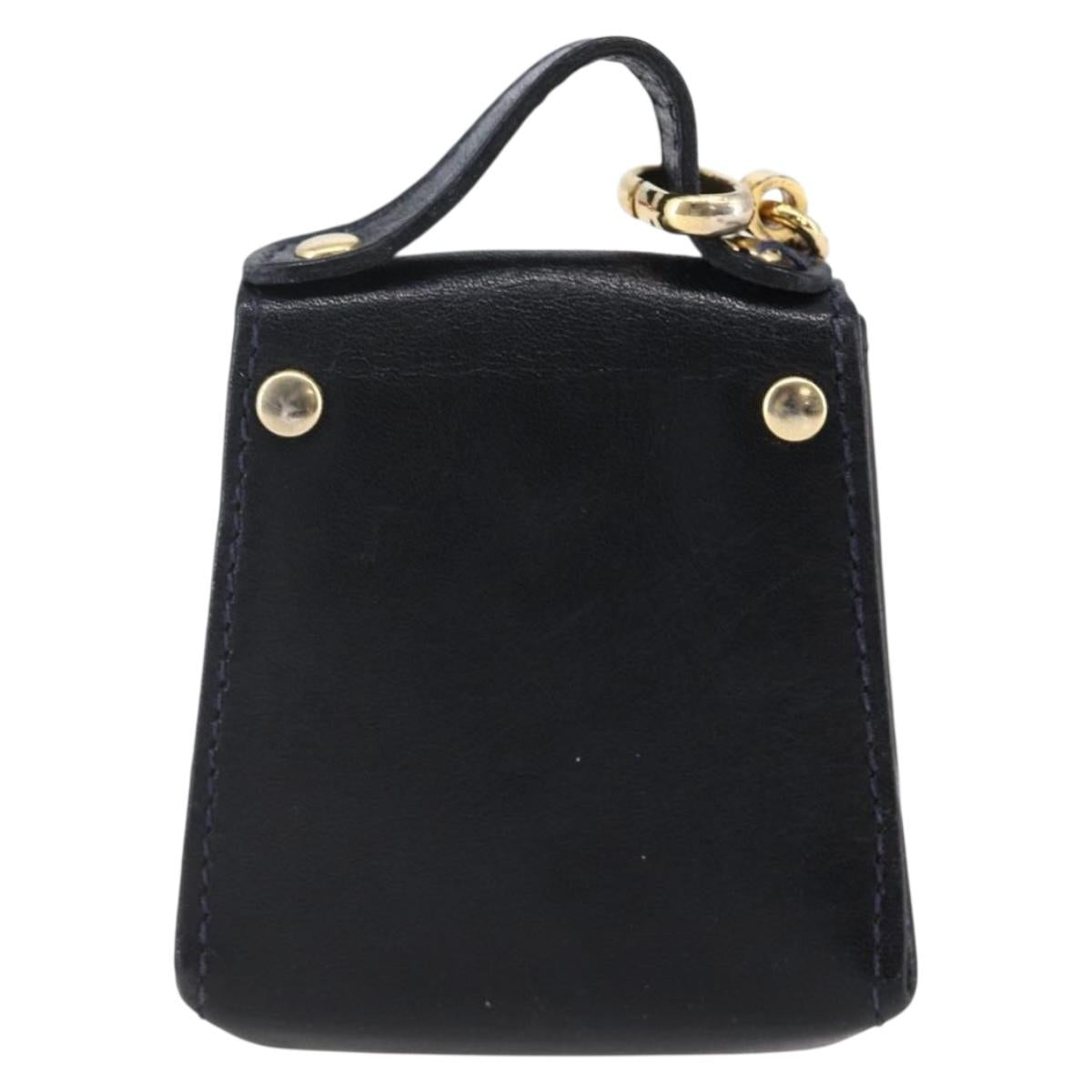 Salvatore Ferragamo Gancini Charm Leather Navy Gold Auth 145546