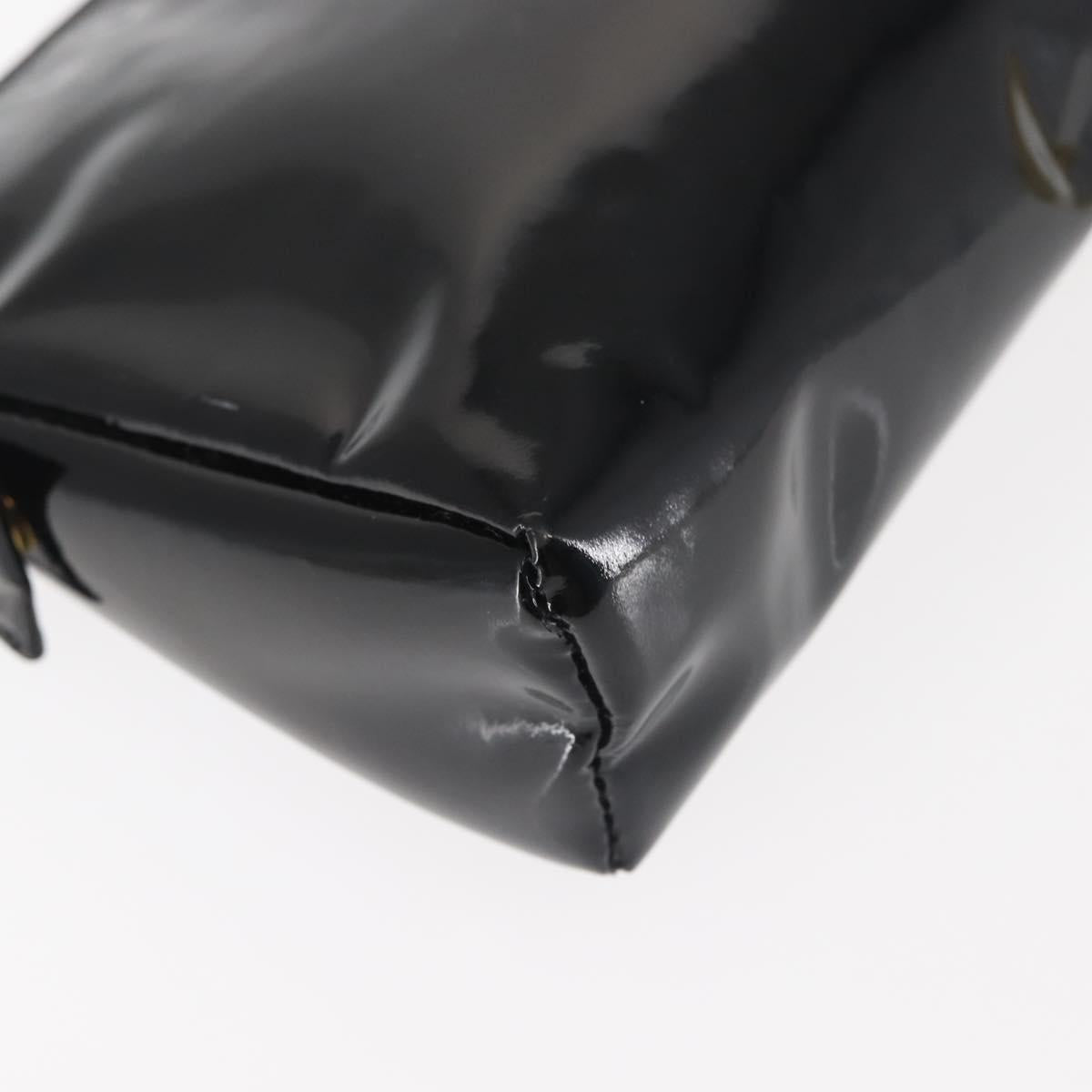 CHANEL Pouch Enamel Black Gold CC Auth 145547