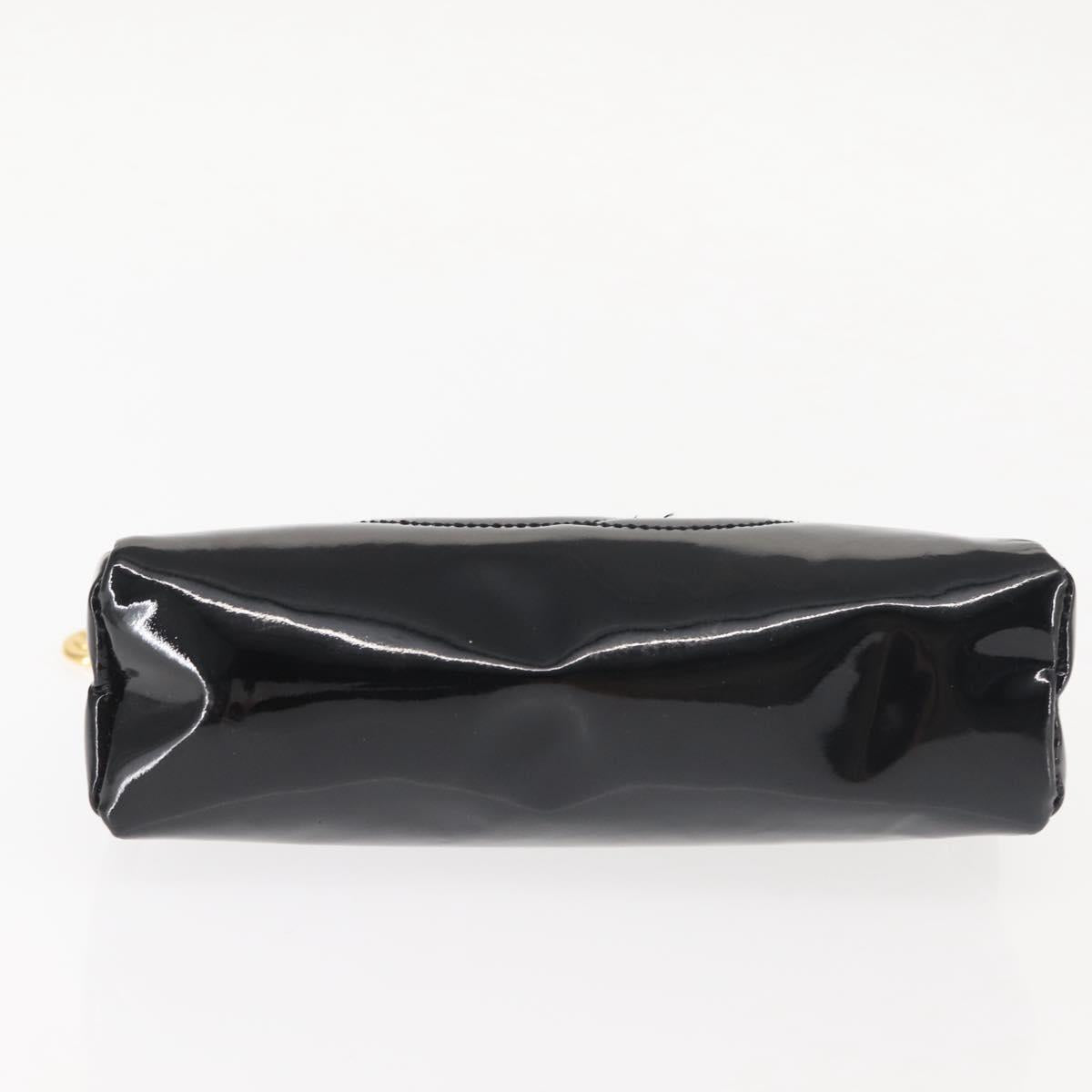 CHANEL Pouch Enamel Black Gold CC Auth 145547