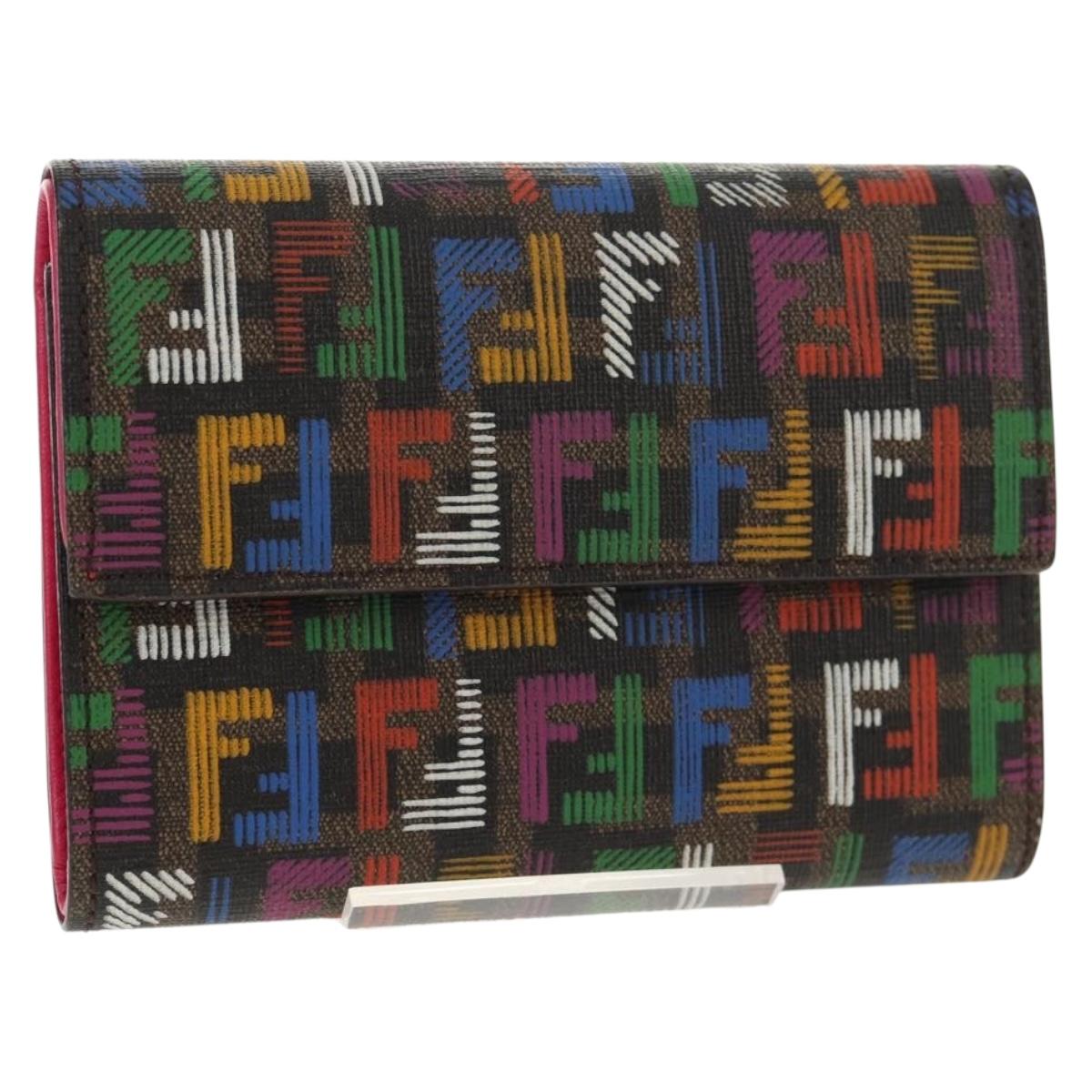 FENDI Zucca Canvas Trifold Wallet Multicolor Gold Auth 145553V