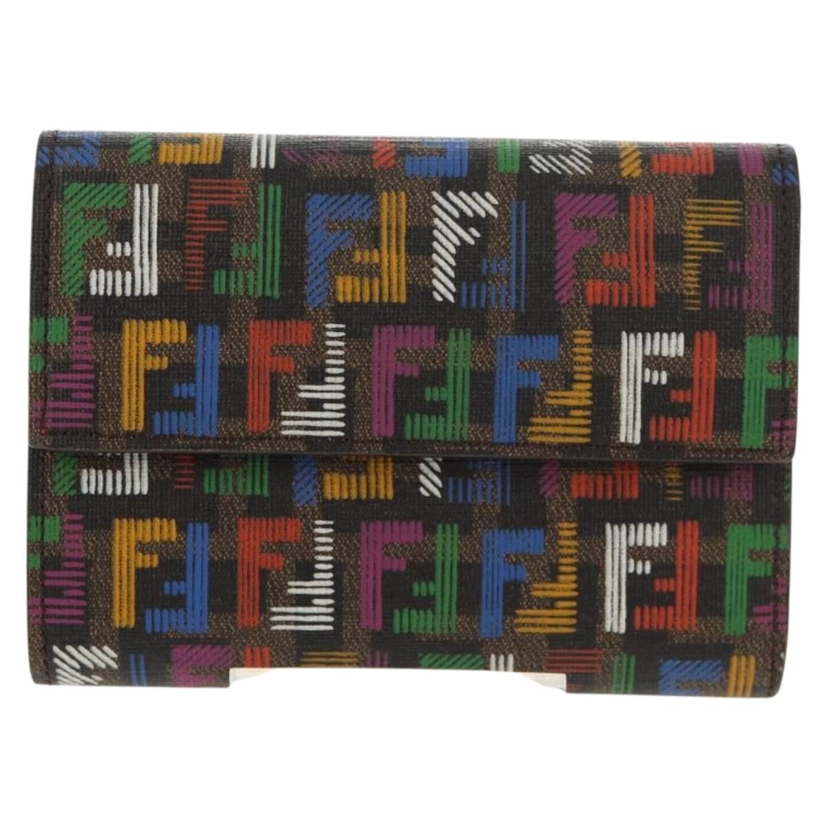 FENDI Zucca Canvas Trifold Wallet Multicolor Gold Auth 145553V