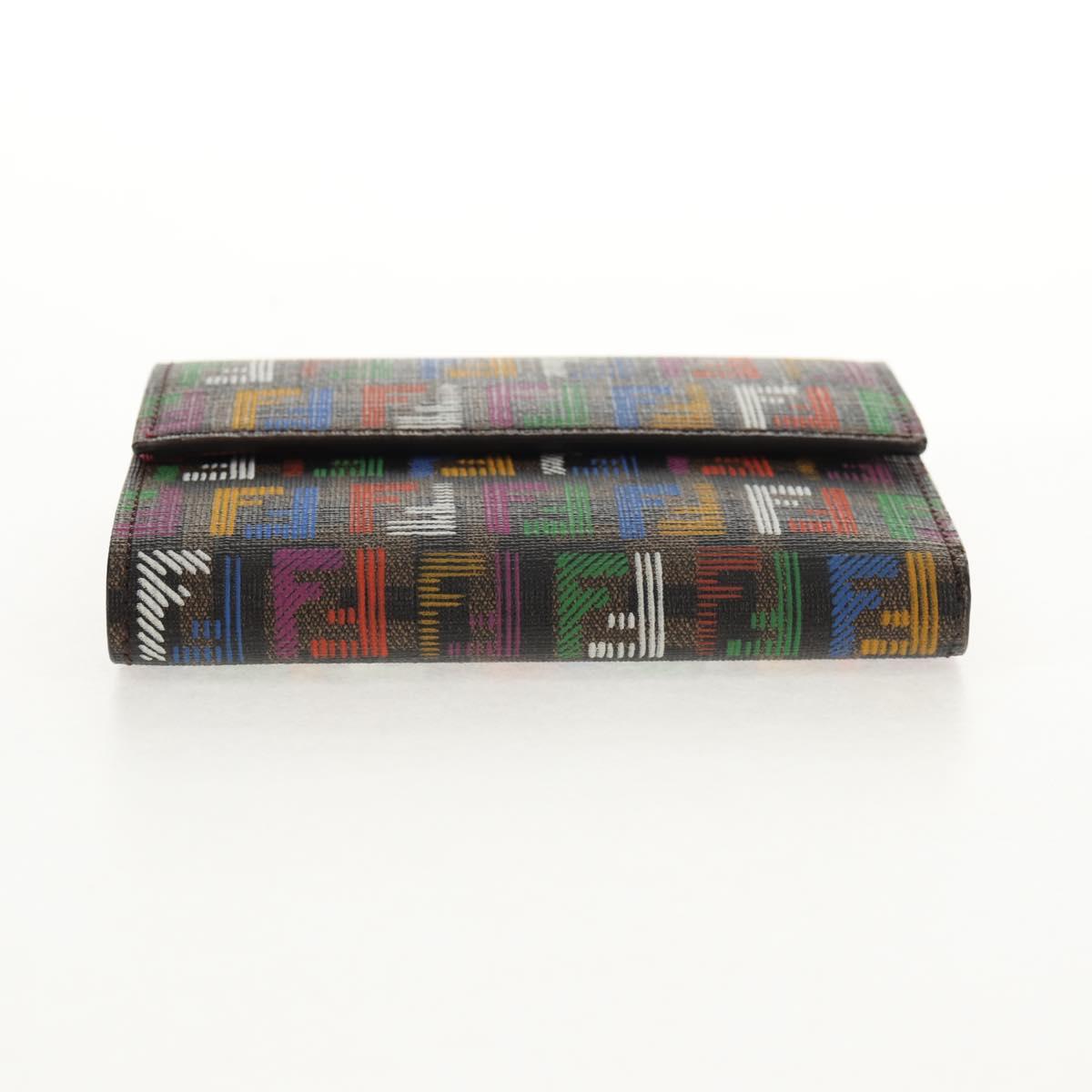 FENDI Zucca Canvas Trifold Wallet Multicolor Gold Auth 145553V