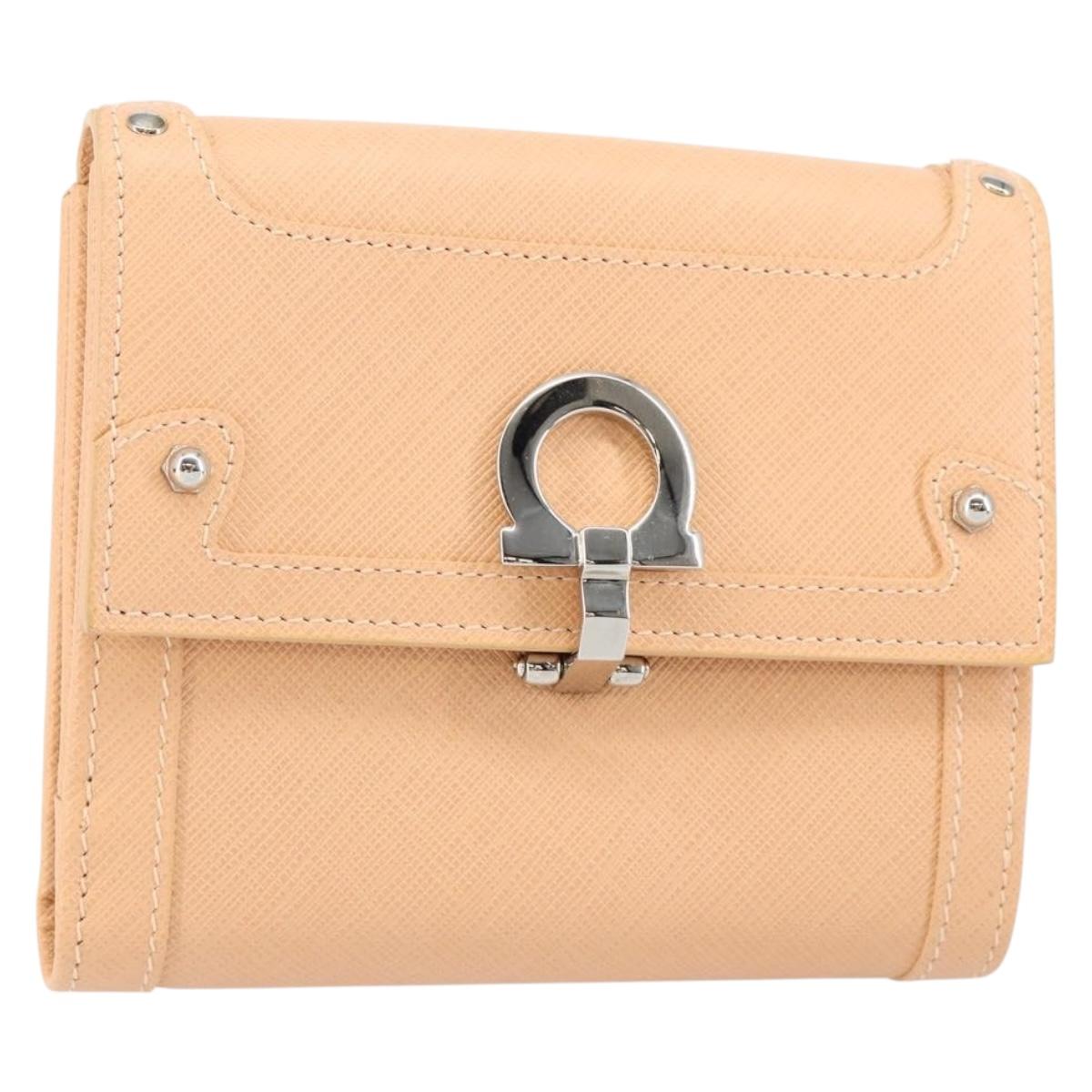 Salvatore Ferragamo Gancini Bifold Wallet Leather Pink Auth 145554