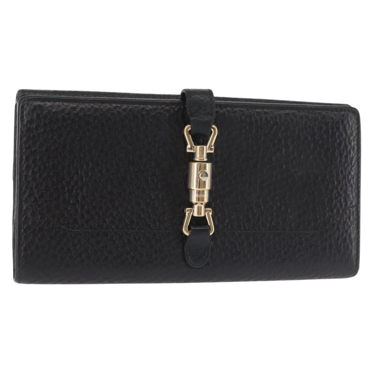 GUCCI New Jackie Long Wallet Leather Black Gold 141430 Auth 145555