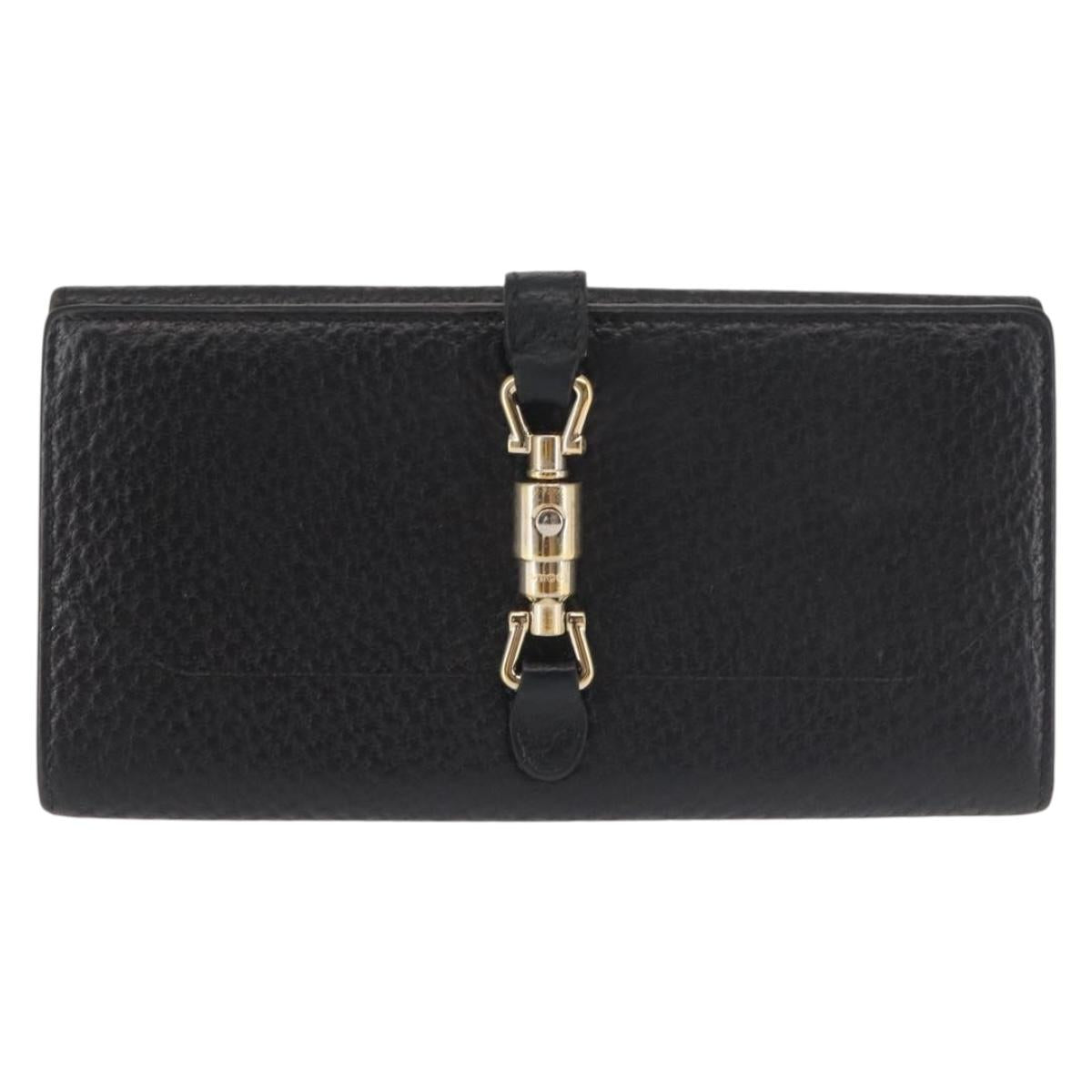 GUCCI New Jackie Long Wallet Leather Black Gold 141430 Auth 145555