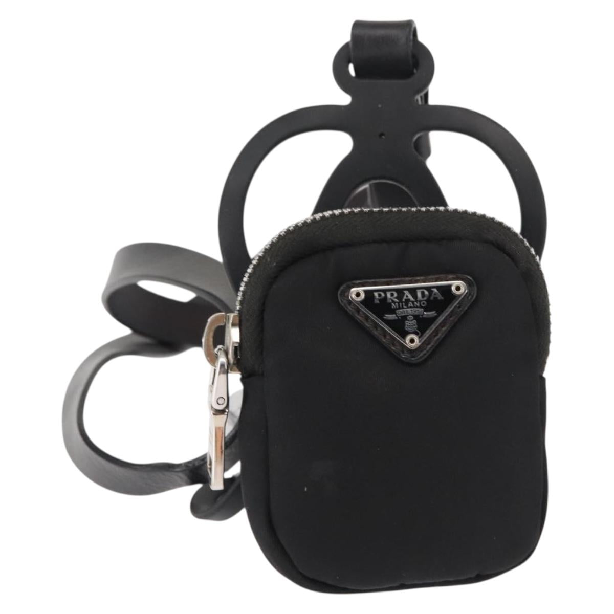 PRADA Tessuto Phone Holder Bag Nylon Black Silver Auth 145556