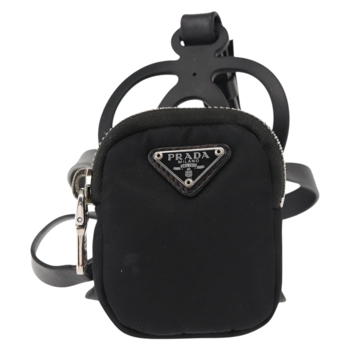 PRADA Tessuto Phone Holder Bag Nylon Black Silver Auth 145556