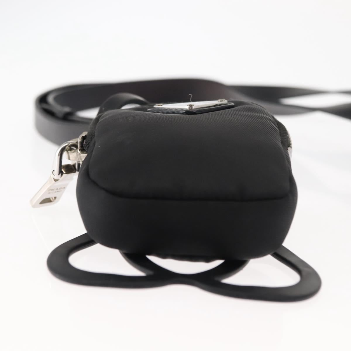 PRADA Tessuto Phone Holder Bag Nylon Black Silver Auth 145556