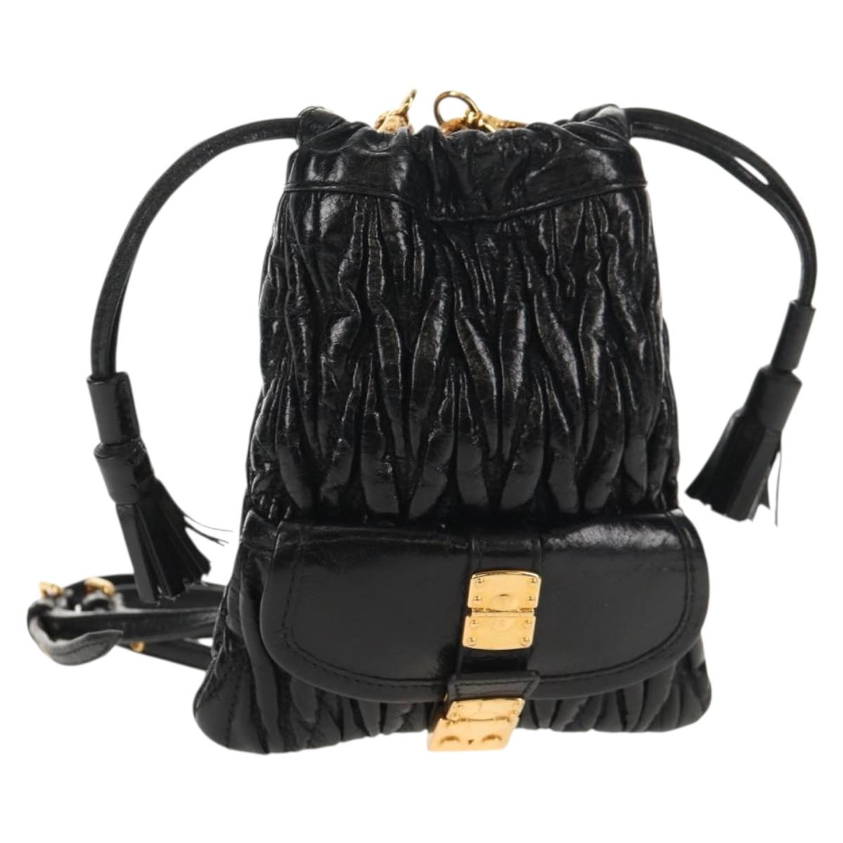 Miu Miu Matelasse Chain Shoulder Pouch Bag Leather Black Gold Auth 145557V