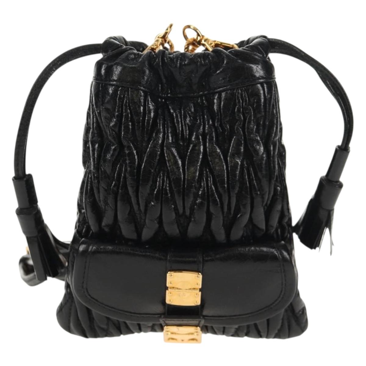 Miu Miu Matelasse Chain Shoulder Pouch Bag Leather Black Gold Auth 145557V