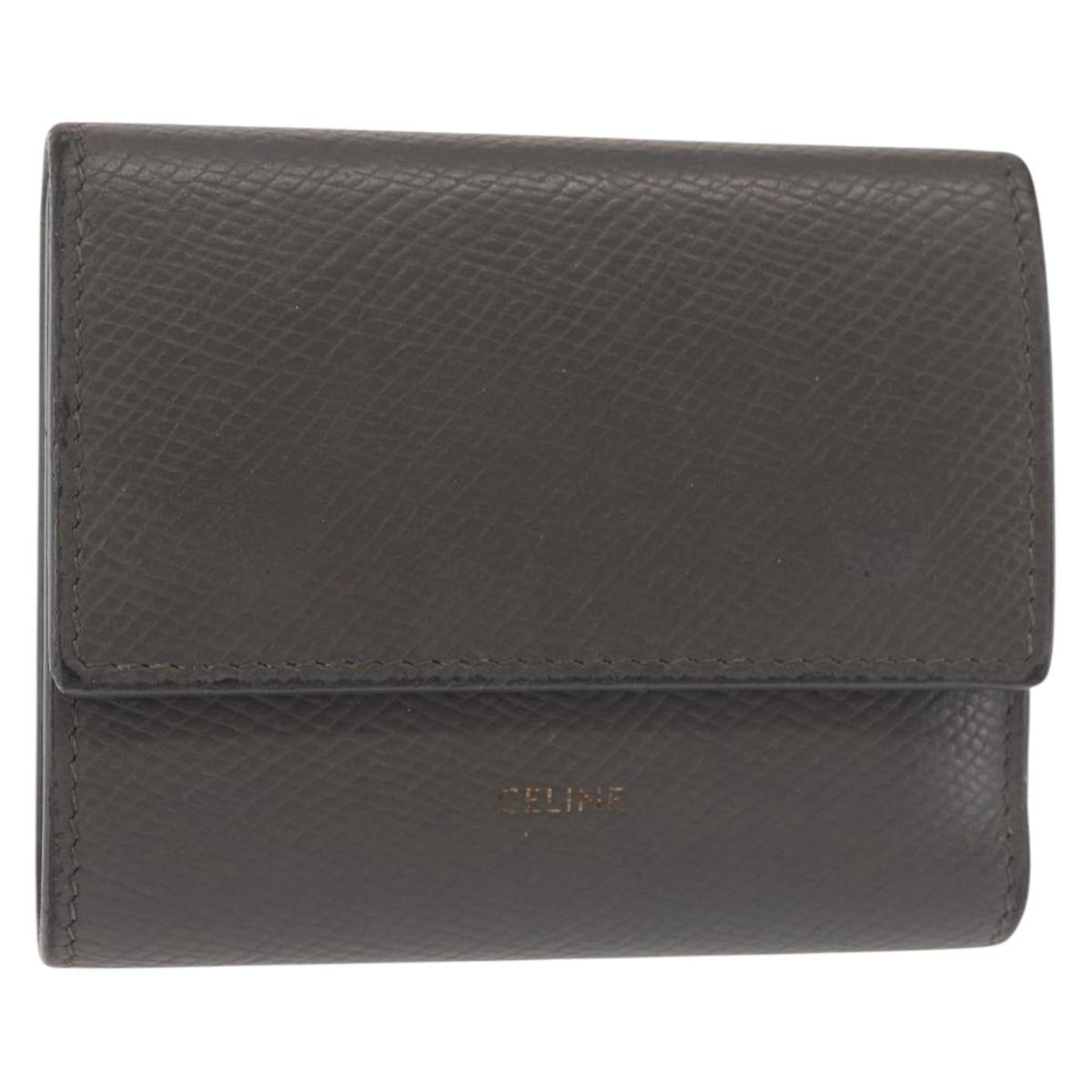 CELINE Bifold Wallet Leather Gray Gold Auth 145570