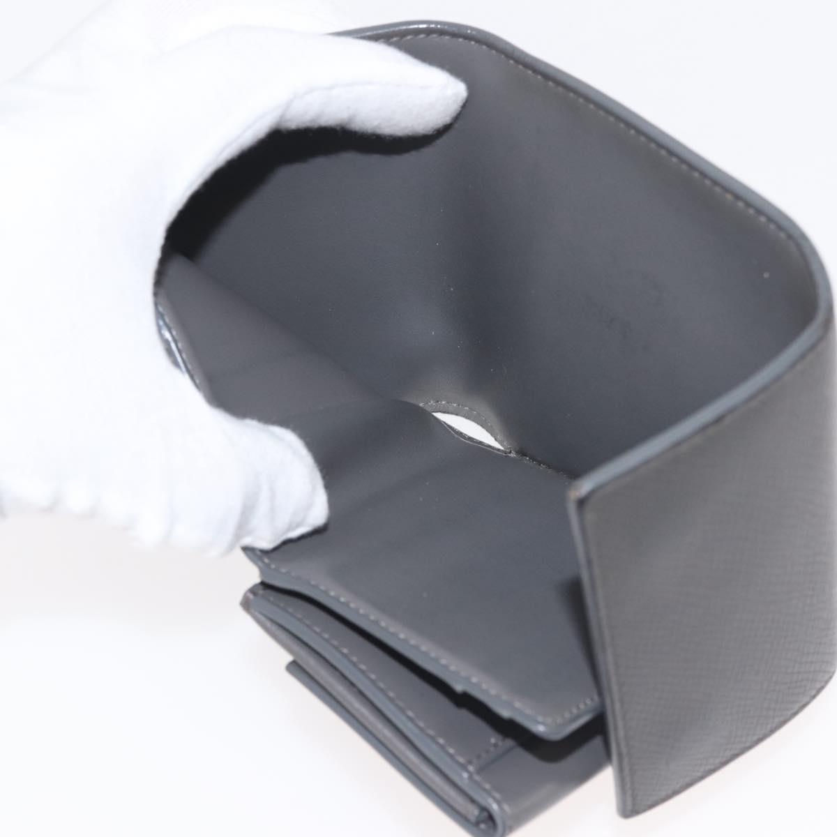 CELINE Bifold Wallet Leather Gray Gold Auth 145570