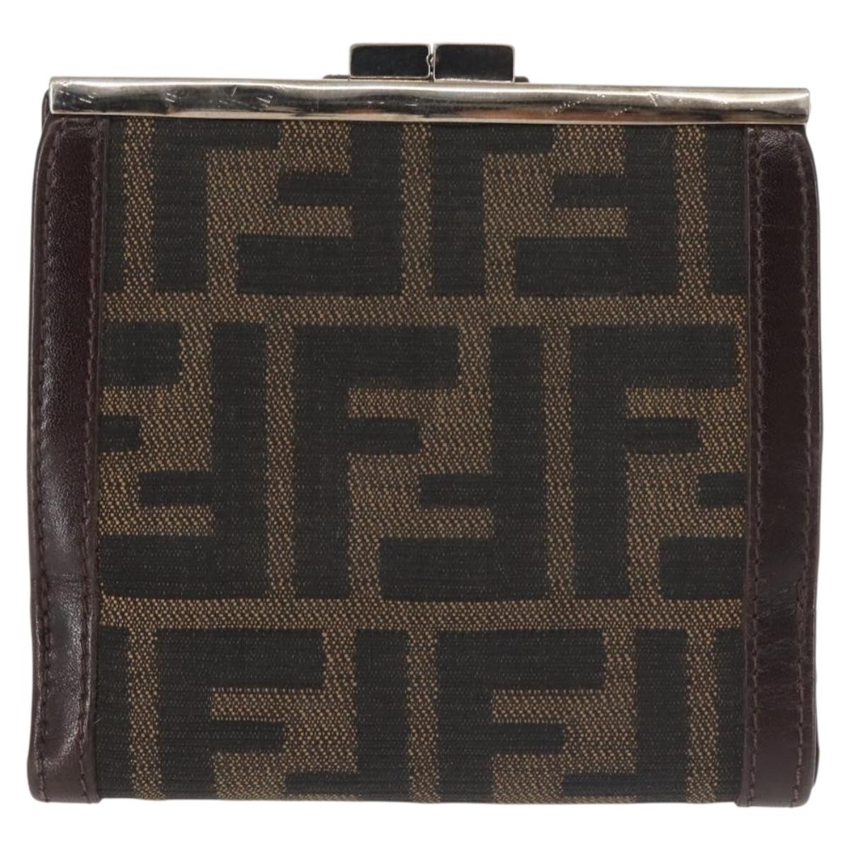 FENDI Zucca Canvas Bifold Wallet Black Brown Auth 145571