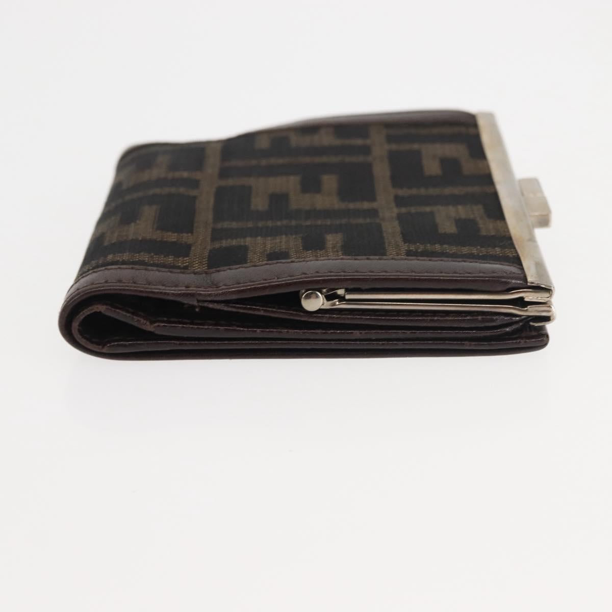 FENDI Zucca Canvas Bifold Wallet Black Brown Auth 145571