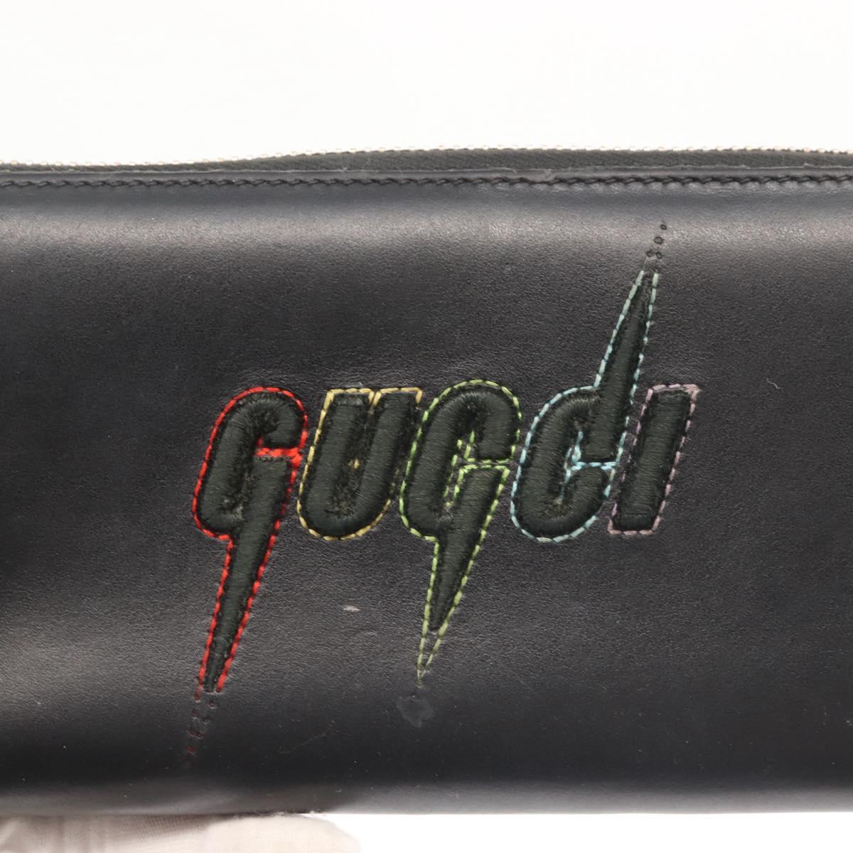 GUCCI Blade Embroidery Long Wallet Leather Silver Black 597677 Auth 145572