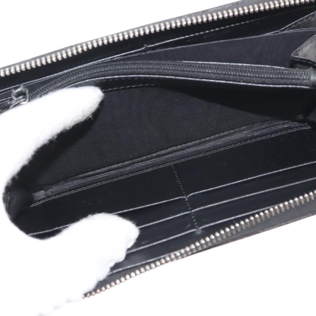 GUCCI Blade Embroidery Long Wallet Leather Silver Black 597677 Auth 145572