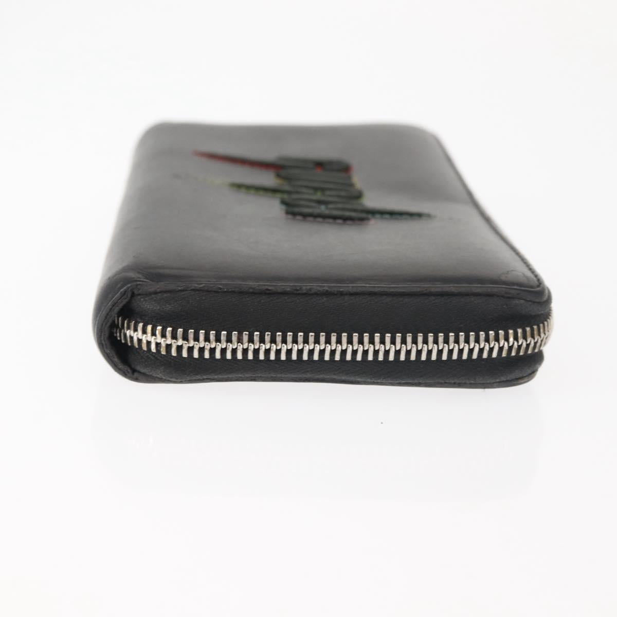 GUCCI Blade Embroidery Long Wallet Leather Silver Black 597677 Auth 145572
