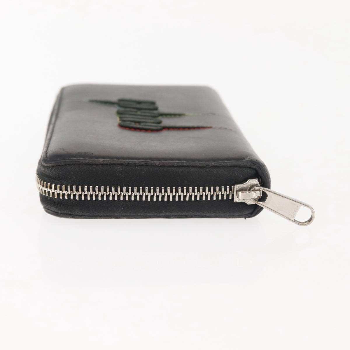 GUCCI Blade Embroidery Long Wallet Leather Silver Black 597677 Auth 145572
