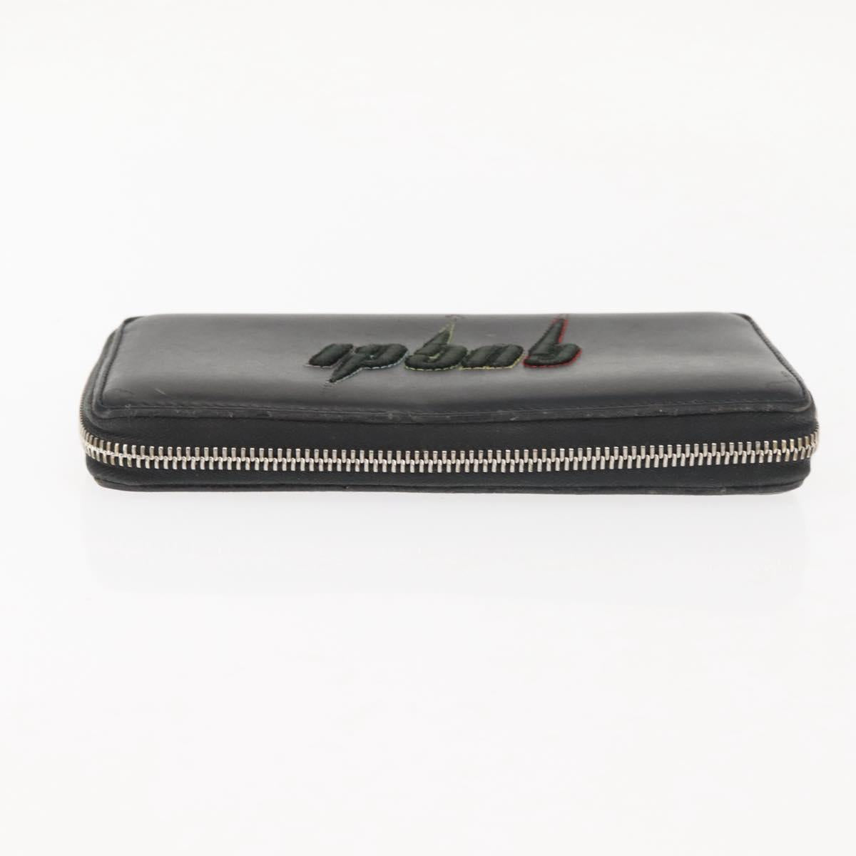 GUCCI Blade Embroidery Long Wallet Leather Silver Black 597677 Auth 145572