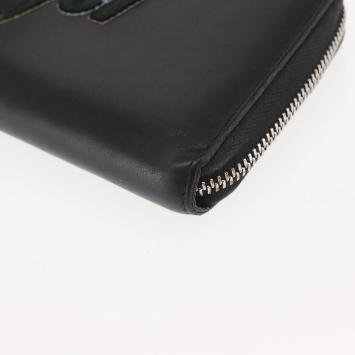 GUCCI Blade Embroidery Long Wallet Leather Silver Black 597677 Auth 145572