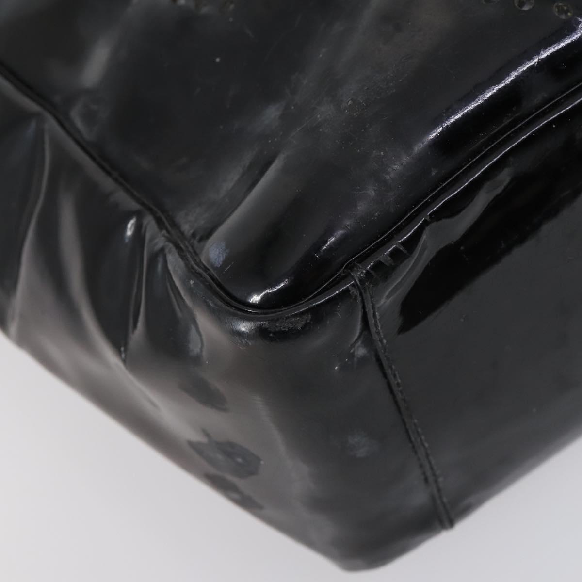 CHANEL Punching Chain Shoulder Bag Patent leather Black CC Auth 145573