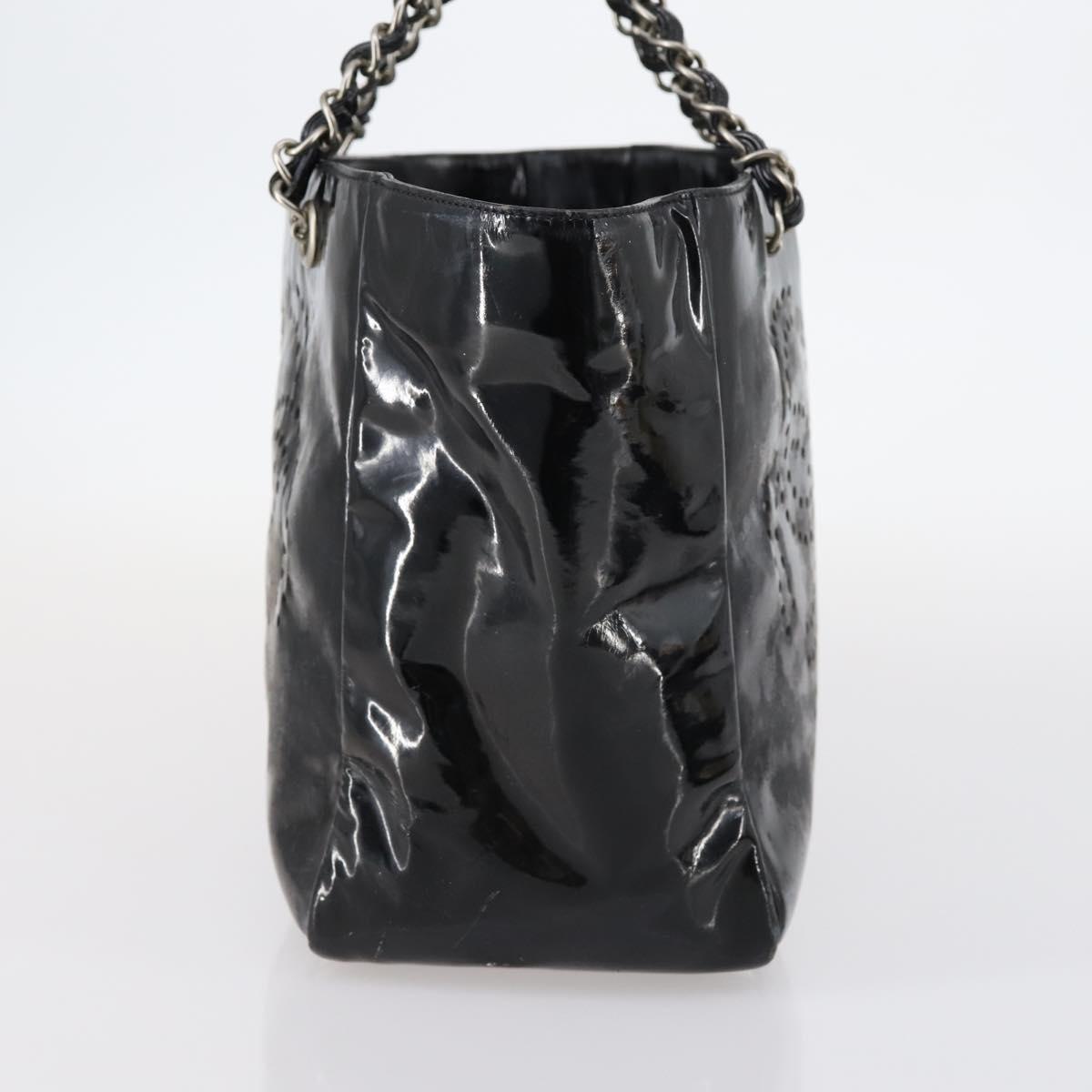 CHANEL Punching Chain Shoulder Bag Patent leather Black CC Auth 145573