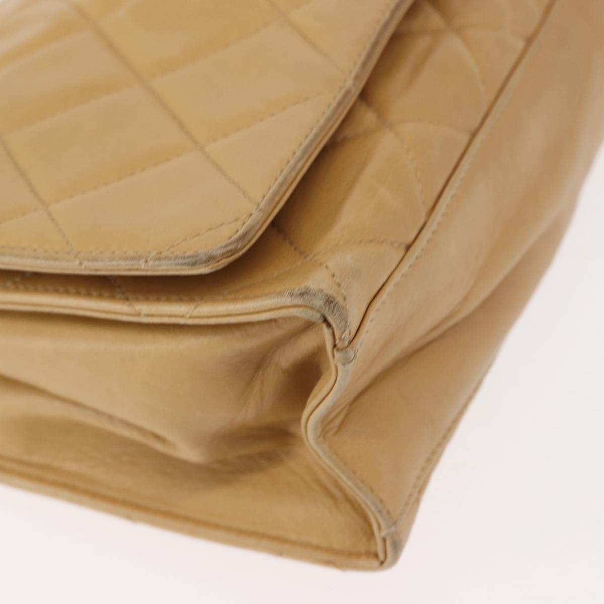 CHANEL Matelasse Chain Shoulder Bag Lamb Skin Beige Gold CC Auth 145574