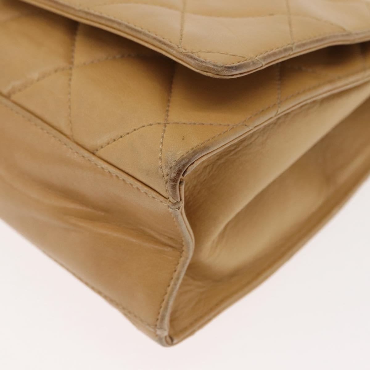 CHANEL Matelasse Chain Shoulder Bag Lamb Skin Beige Gold CC Auth 145574