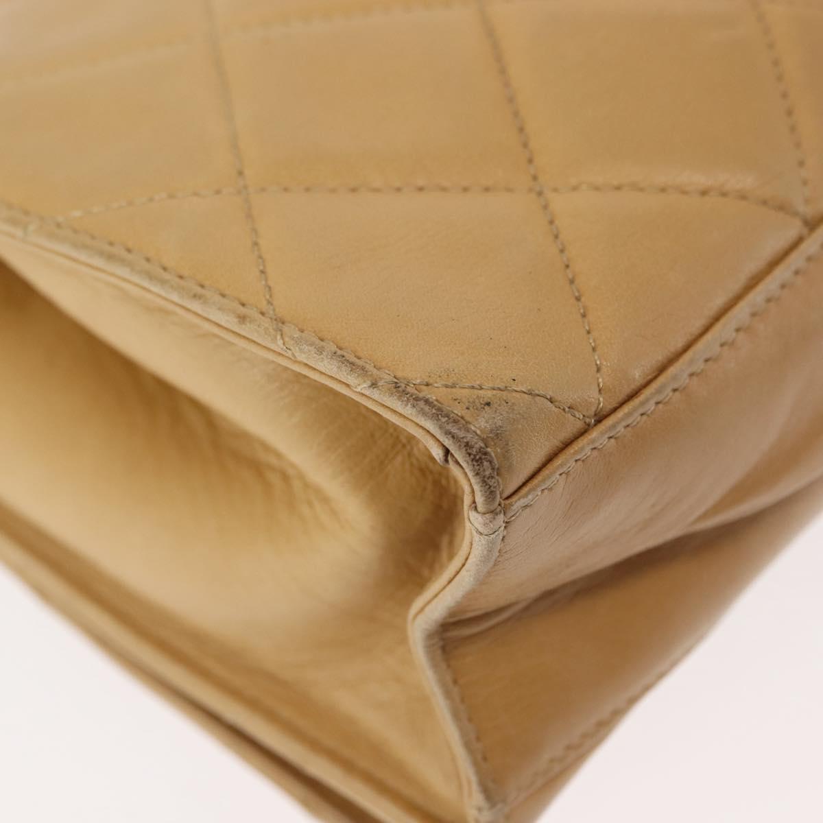 CHANEL Matelasse Chain Shoulder Bag Lamb Skin Beige Gold CC Auth 145574