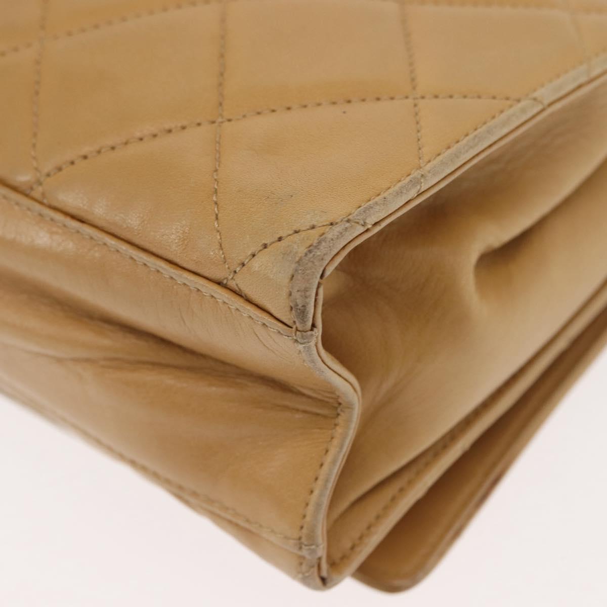 CHANEL Matelasse Chain Shoulder Bag Lamb Skin Beige Gold CC Auth 145574