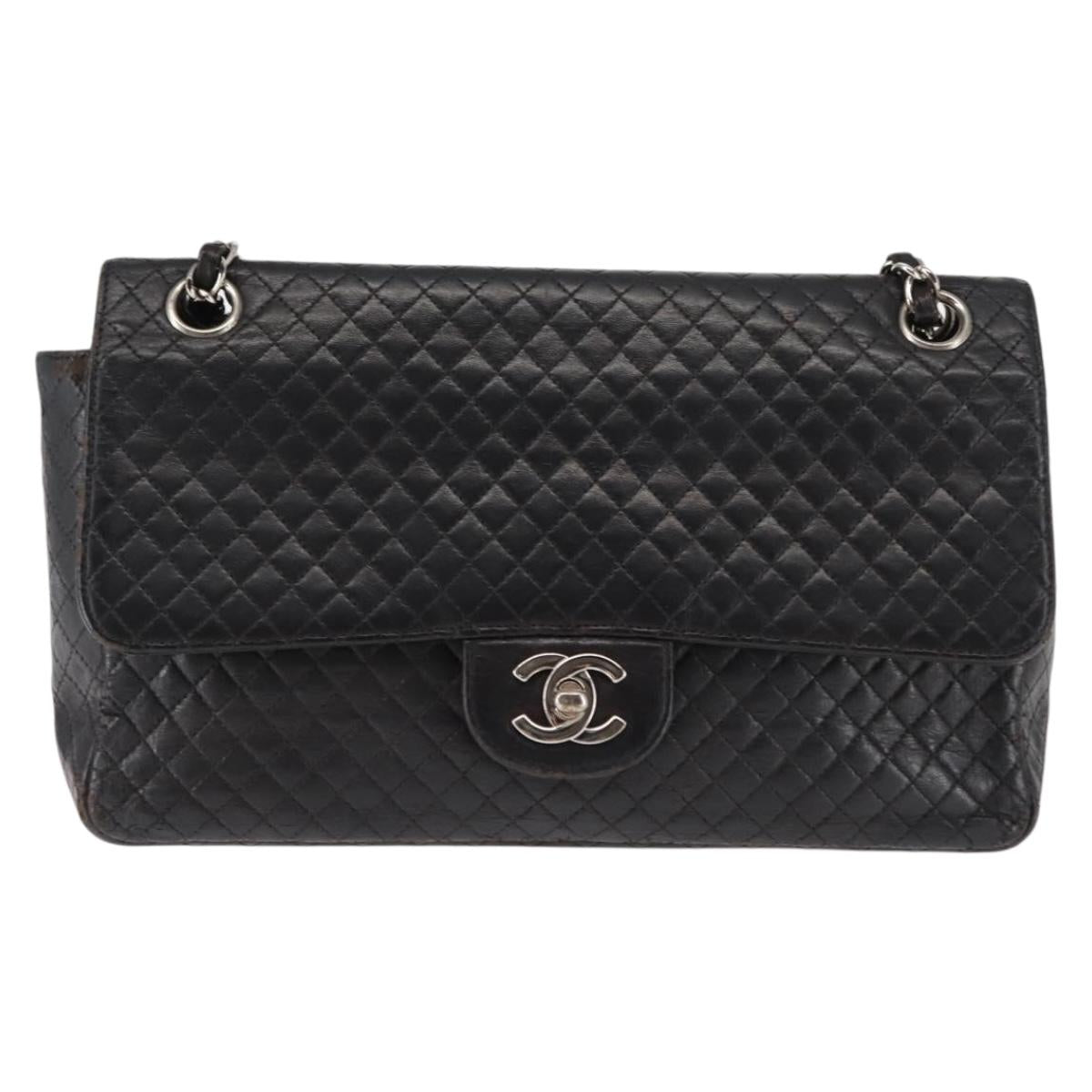 CHANEL Matelasse Chain Shoulder Bag Lamb Skin Black CC Auth 145575