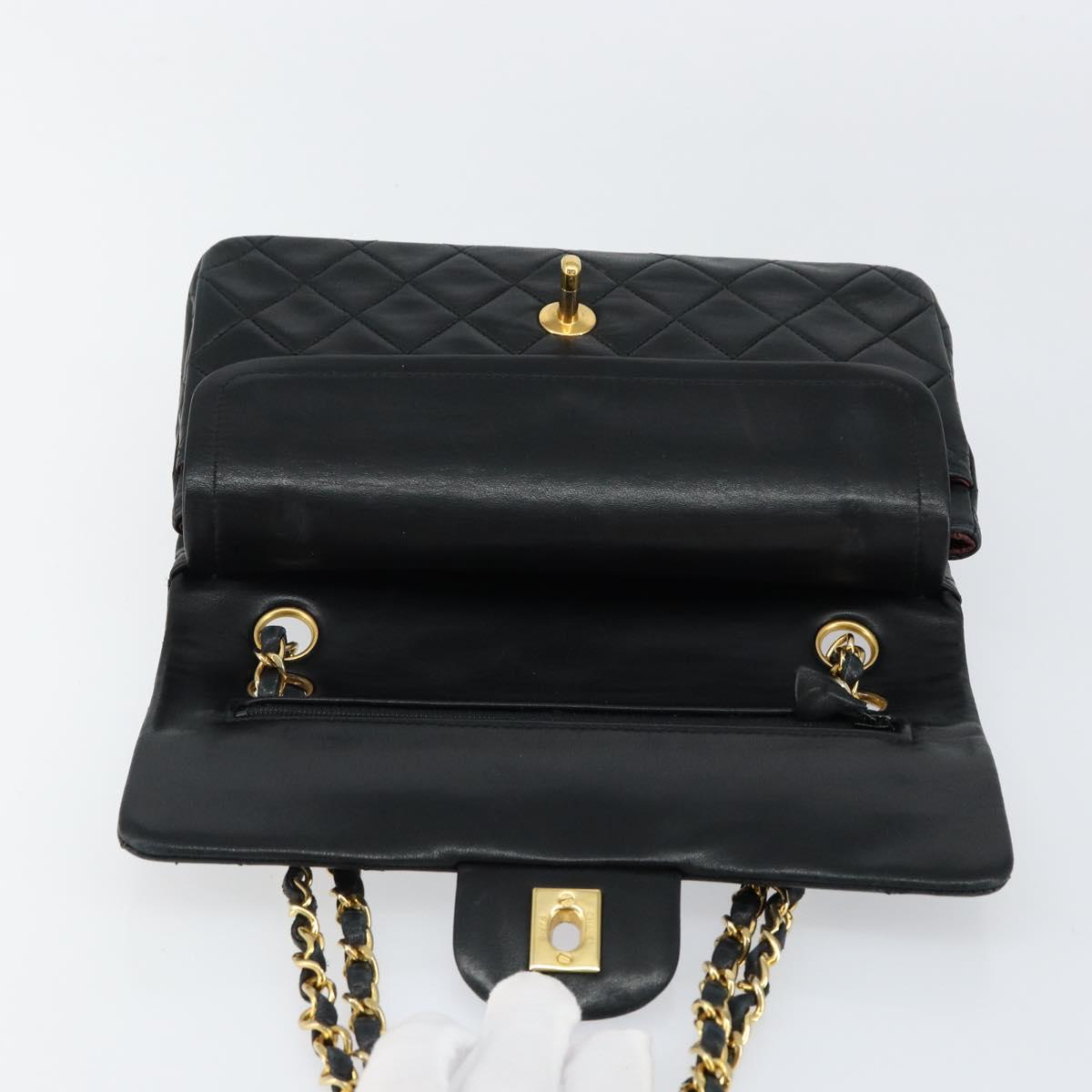 CHANEL Matelasse 23 Chain Shoulder Bag Lamb Skin Black Gold CC Auth 145577SAV
