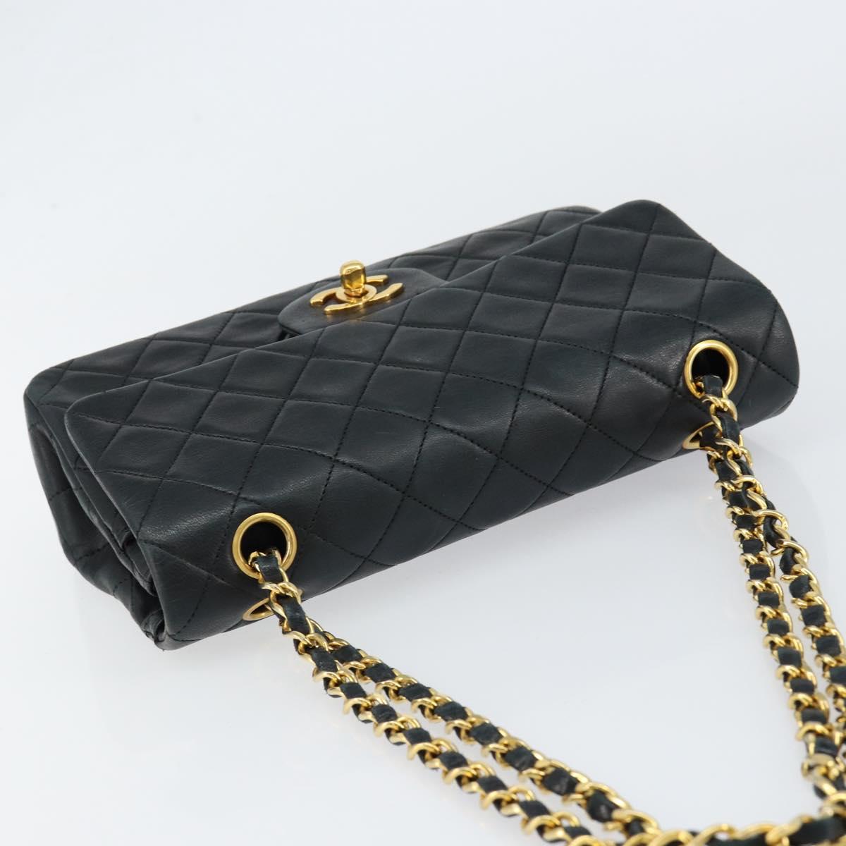 CHANEL Matelasse 23 Chain Shoulder Bag Lamb Skin Black Gold CC Auth 145577SAV