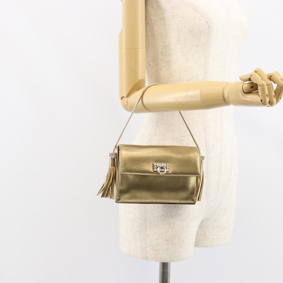 Salvatore Ferragamo Gancini Shoulder Bag Leather Gold Auth 145578AV