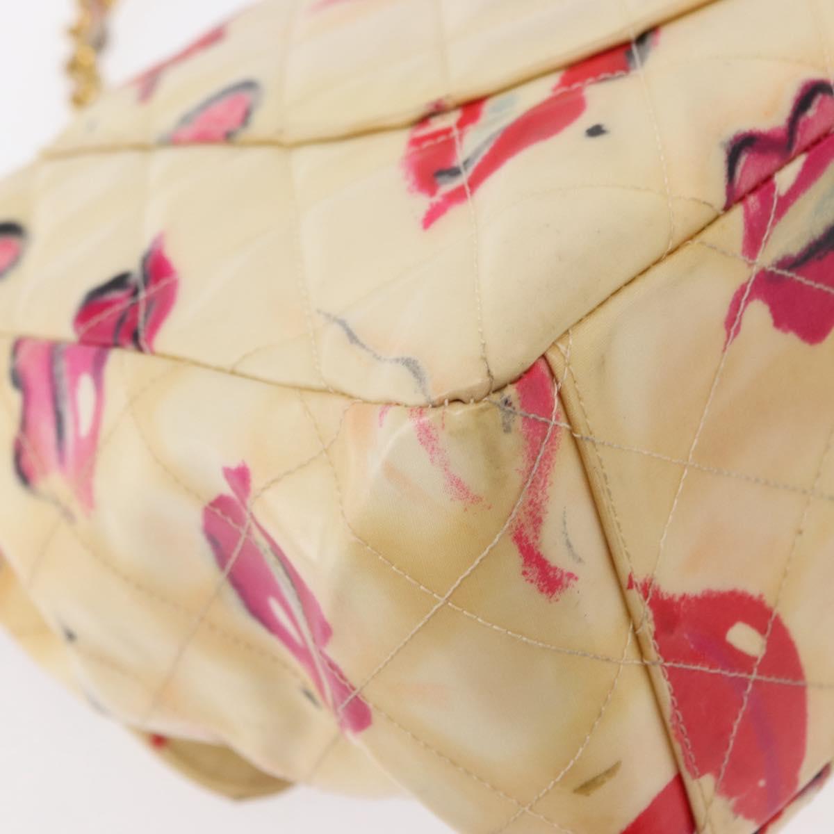 CHANEL Matelasse 34 Chain Shoulder Bag Vinyl coating Beige Gold CC Auth 145579V