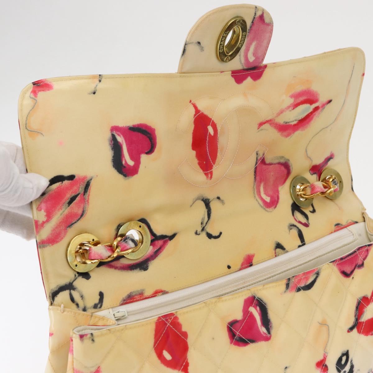 CHANEL Matelasse 34 Chain Shoulder Bag Vinyl coating Beige Gold CC Auth 145579V