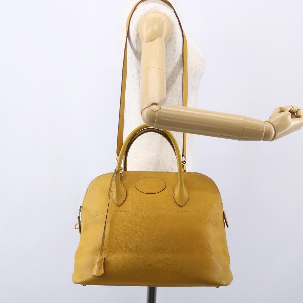 HERMES Bolide 31 Hand Bag Leather 2way Yellow Gold Auth 145580