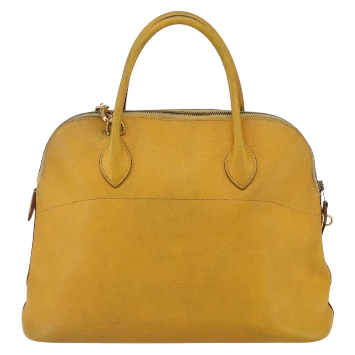 HERMES Bolide 31 Hand Bag Leather 2way Yellow Gold Auth 145580