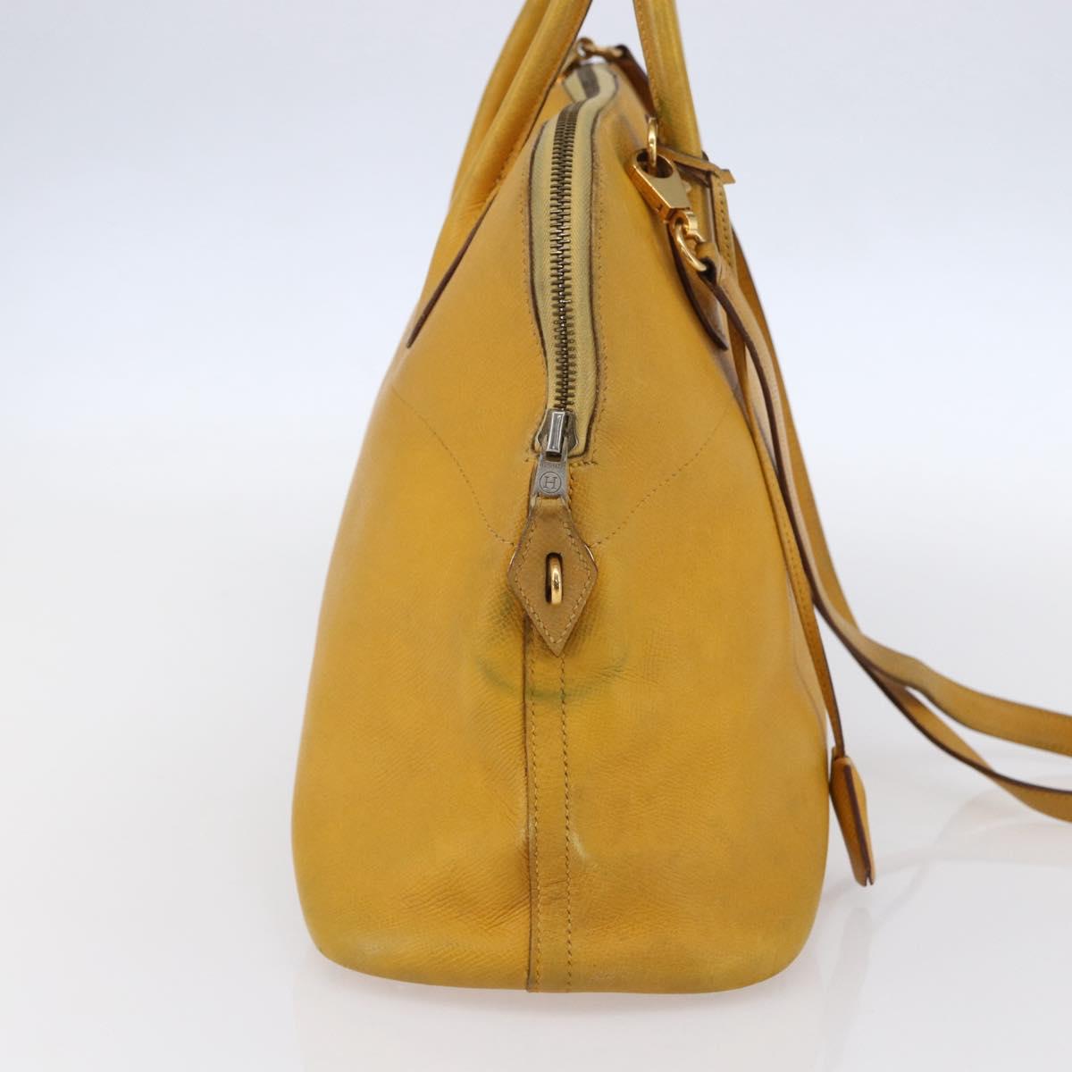 HERMES Bolide 31 Hand Bag Leather 2way Yellow Gold Auth 145580