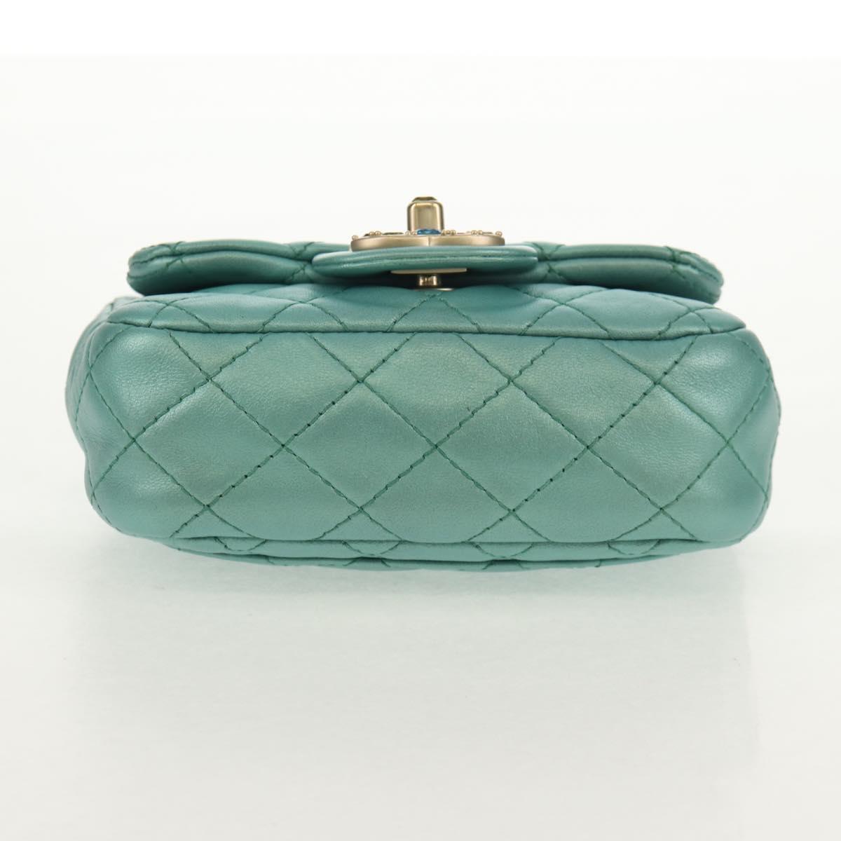 CHANEL Matelasse 17 Chain Bag Lamb Skin Turquoise Blue Gold CC Auth 145584AV