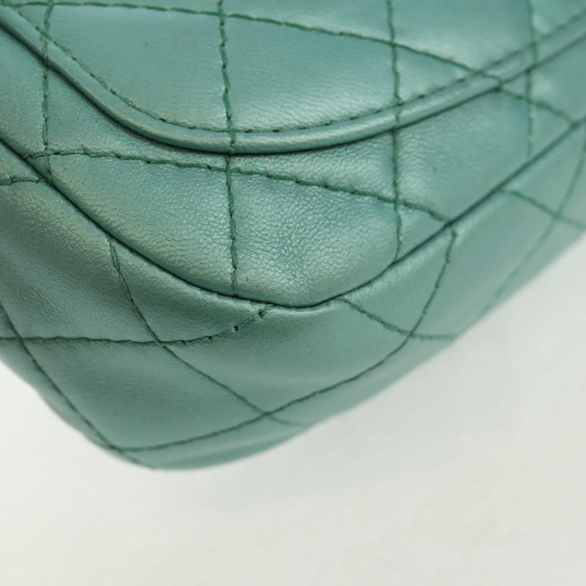 CHANEL Matelasse 17 Chain Bag Lamb Skin Turquoise Blue Gold CC Auth 145584AV